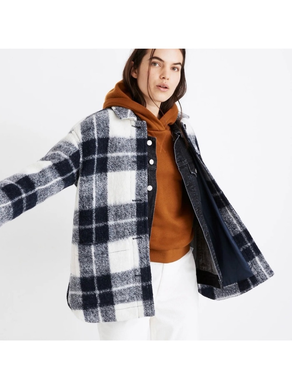 Madewell Walton Shirt-Jacket in Colleton Plaid blue wool shacket Xxs